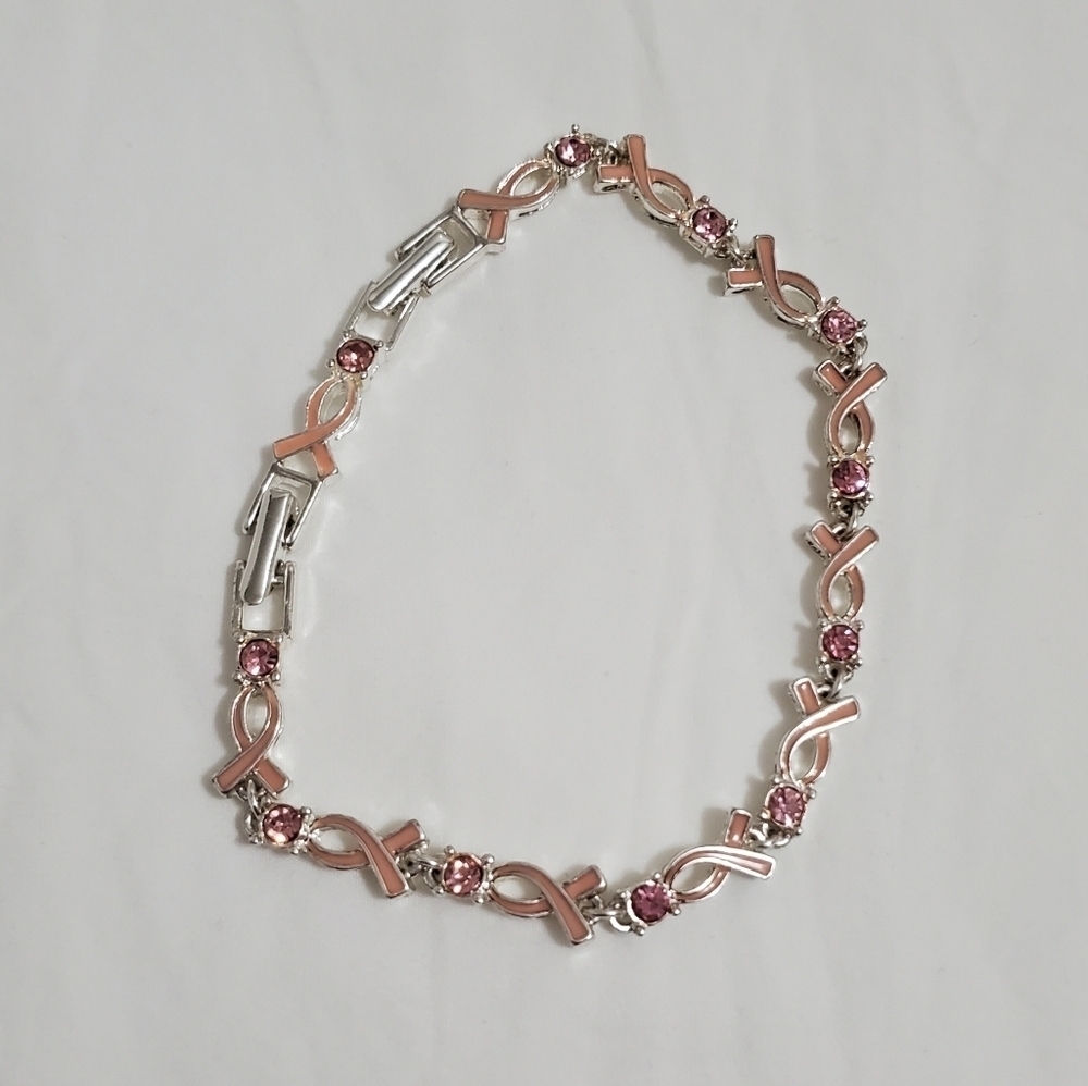 Brand New Vintage Avon Breast Cancer Hope Cursade Awareness Silver Pink Bracelet